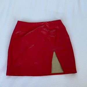 Superdown Red Faux Leather Mini Skirt with Slit